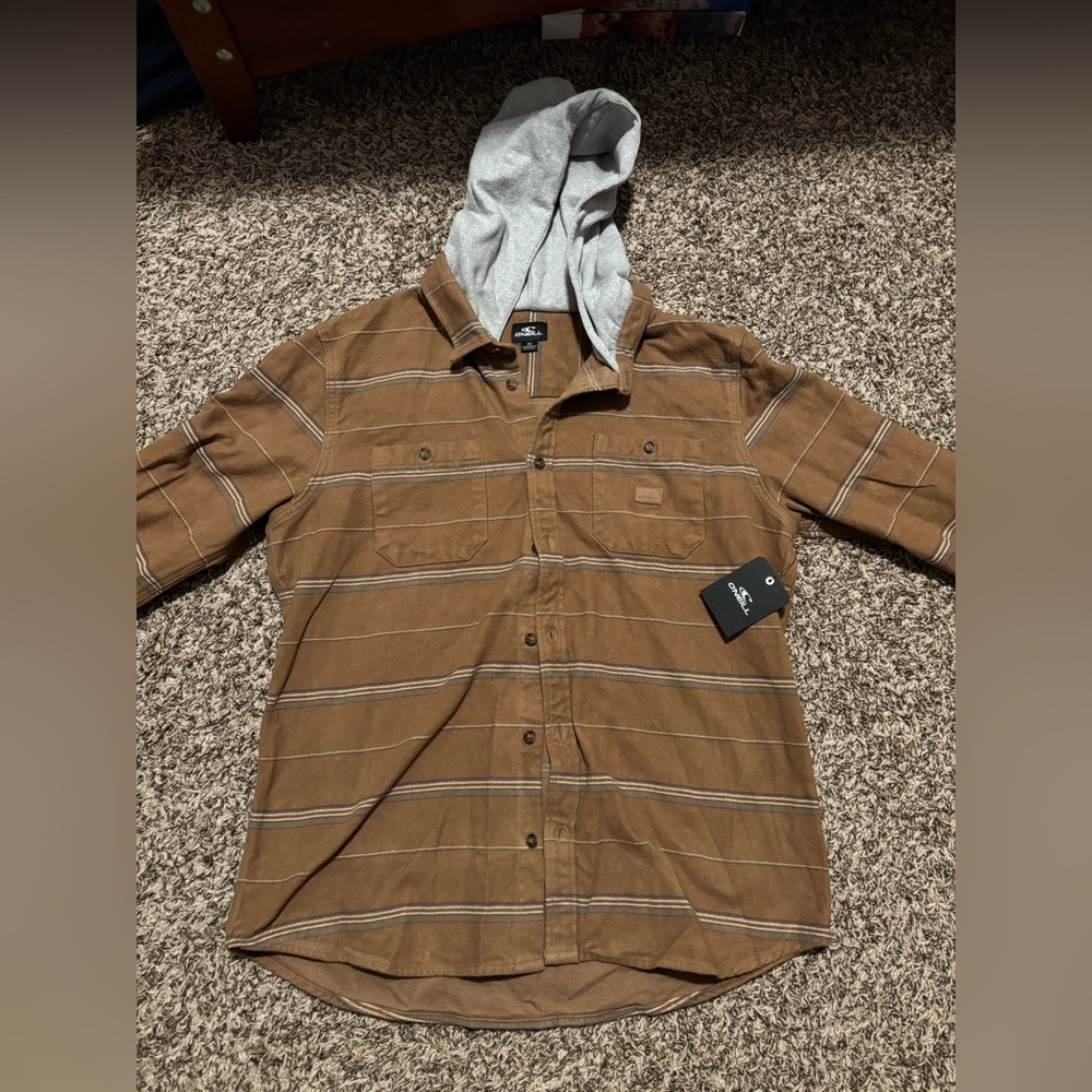 Brand New O'Neill Men's Landmarked Stripe Hooded Flannel Shirt Size XL MSRP $75